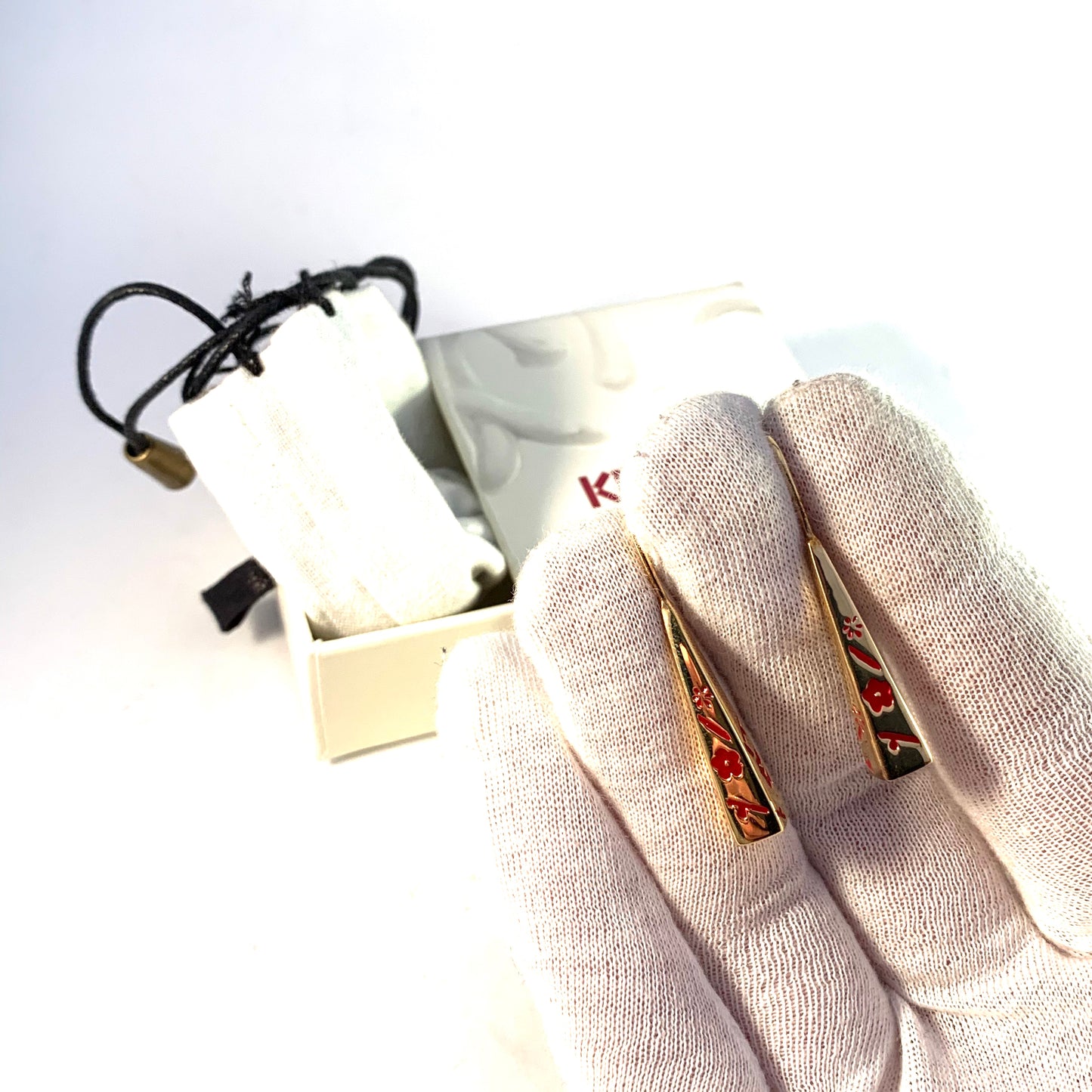 Kenzo, France. Kyoto Sterling Silver Enamel Drop Earrings. Boxed.