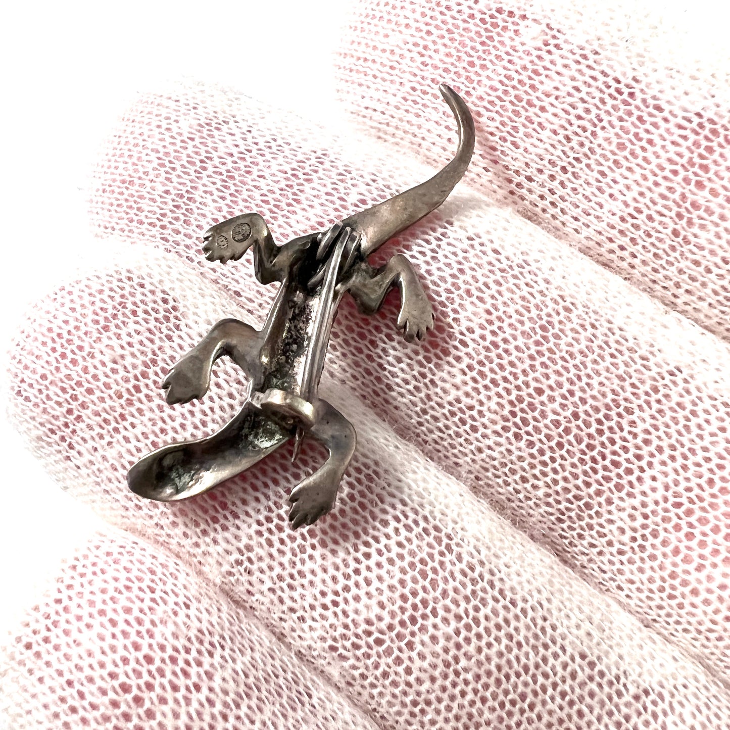 Swedish Import 1930-40s. Vintage Solid Silver Marcasite Paste Lizard Brooch.
