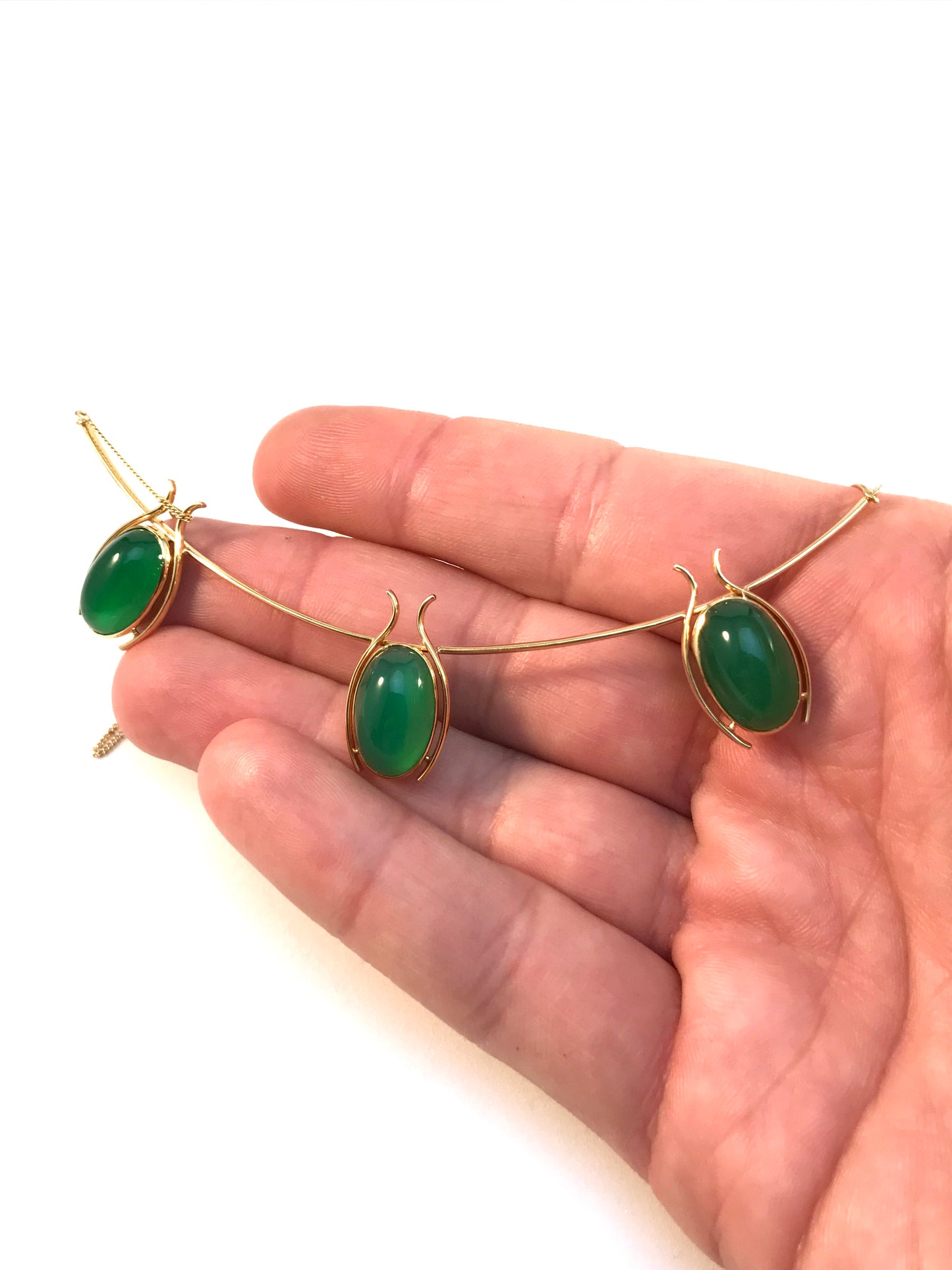 Paavo Tarkiainen, Finland year 1960. 18k Gold Chrysoprase Necklace.