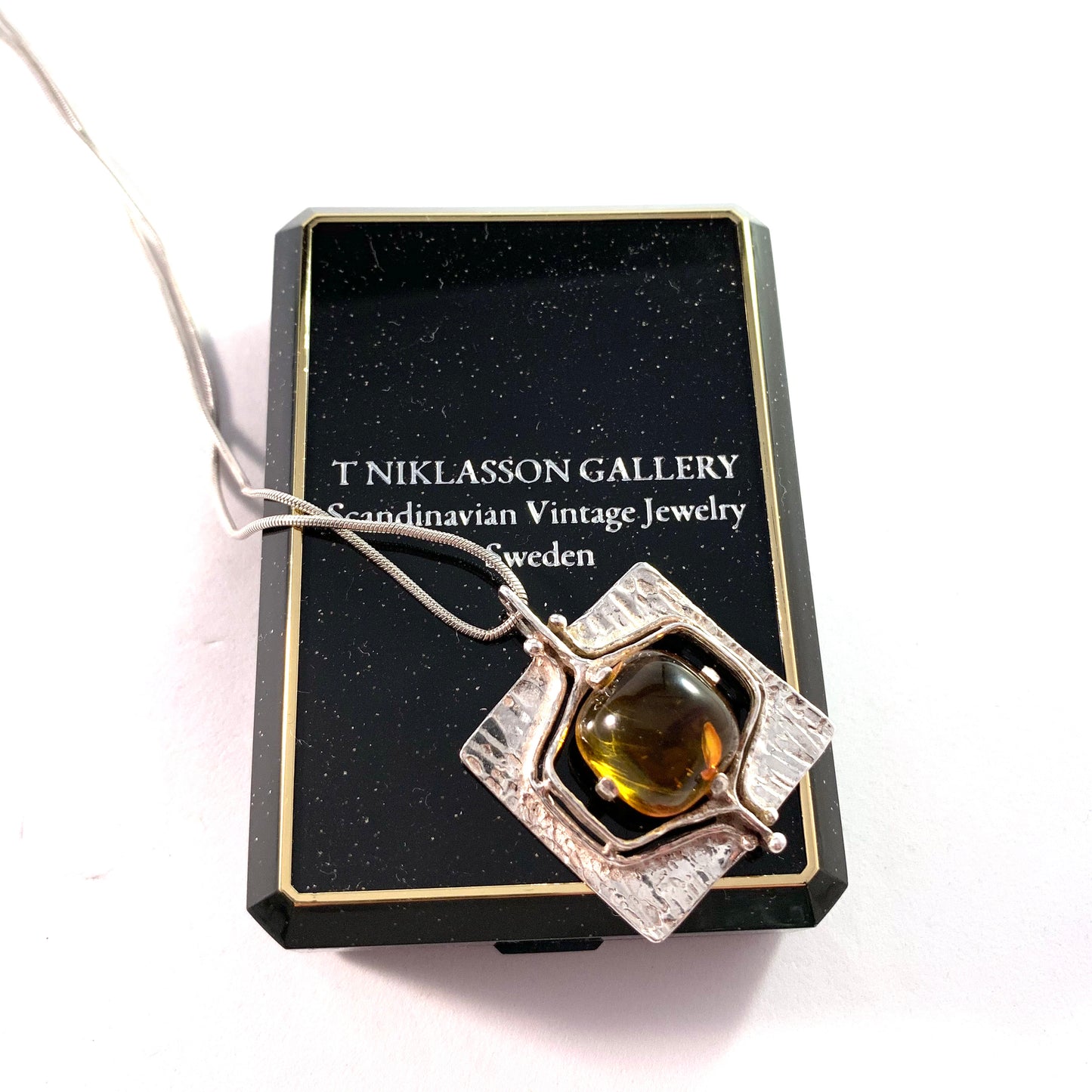 Teka, Theodor Klotz, Germany 1960s Sterling Silver Baltic Amber Pendant Necklace.