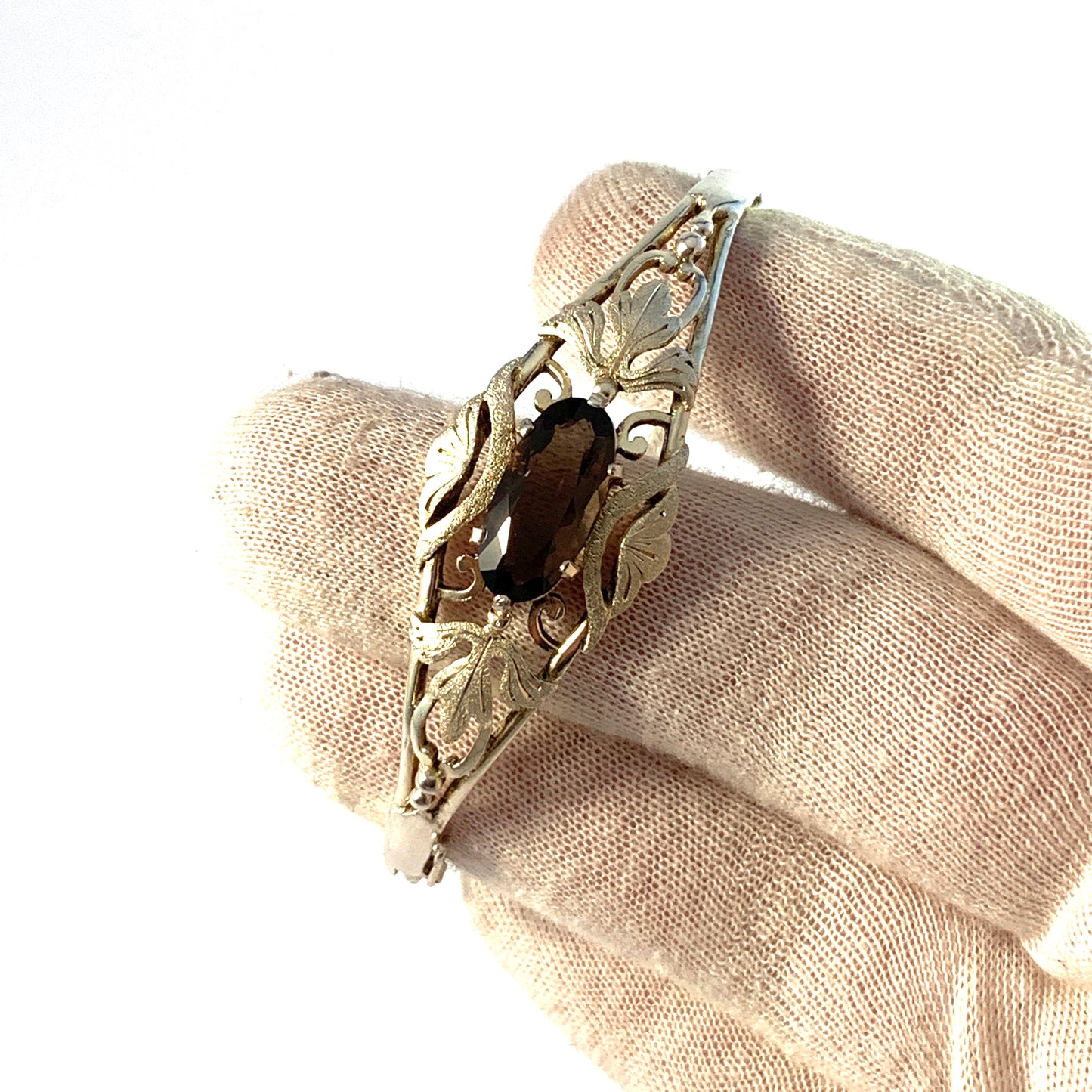 オーストリア / ドイツ 1939 年。スターリング シルバーのスモーキー クォーツ ヒンジ ブレスレット。