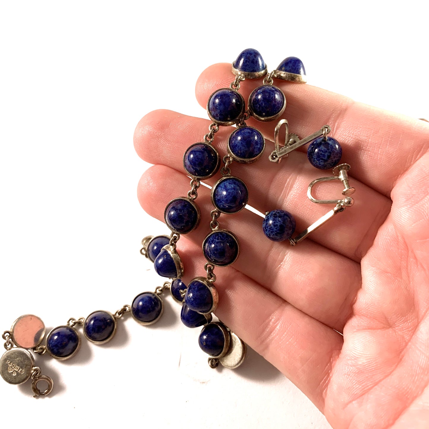 Mattsson & Olsson、スウェーデン、1955 年ミッドセンチュリー スターリング シルバー ソーダライト セット。