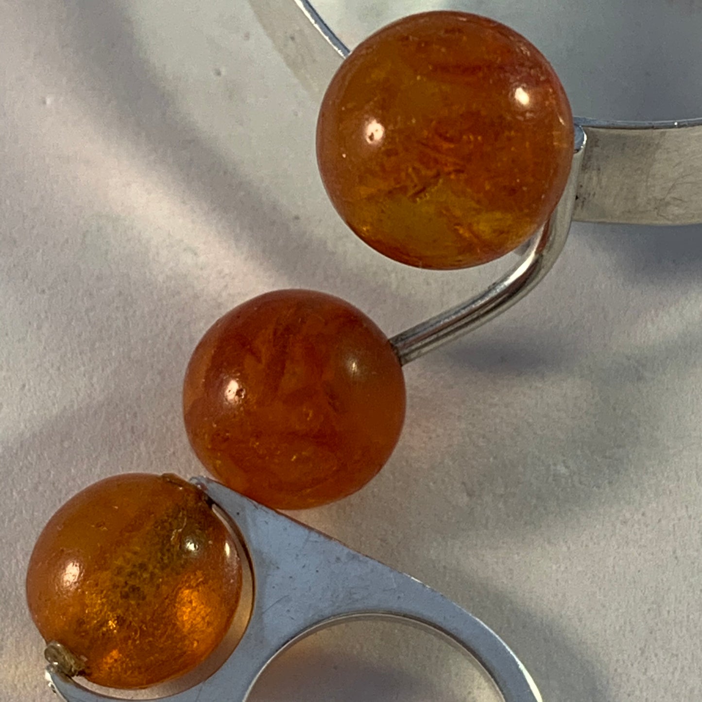 Fischland Ostseeschmuck, Germany 1960s Solid 835 Silver Baltic Amber Ring and Bracelet.