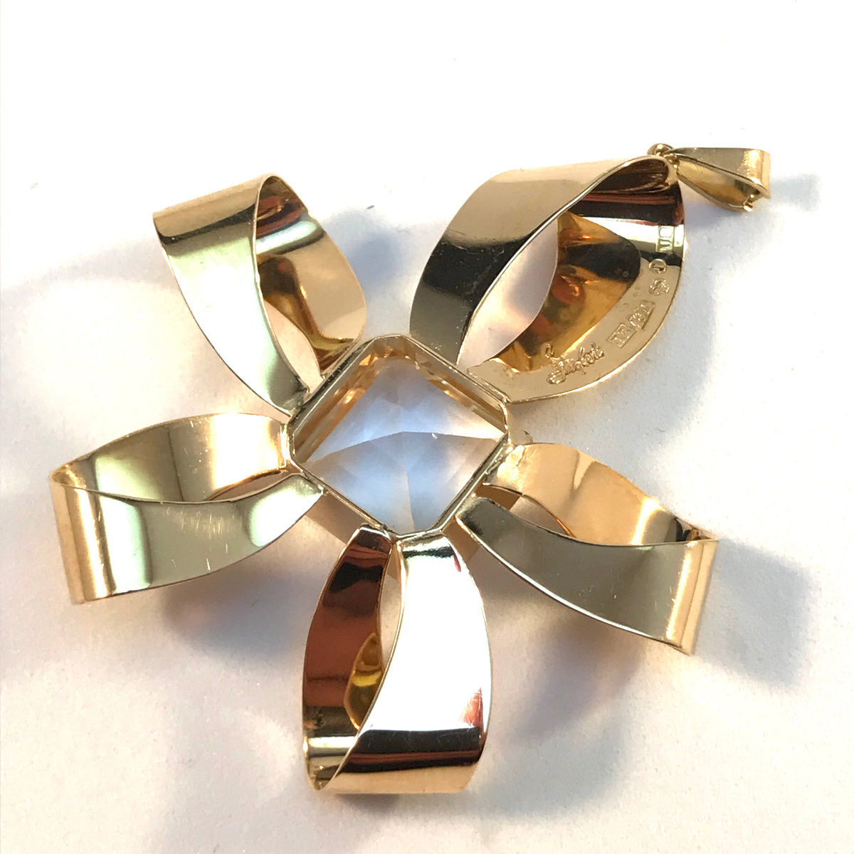 Ateljé Stigbert, Sweden 1946 Vintage 18k Gold Rock Crystal Large Pendant.