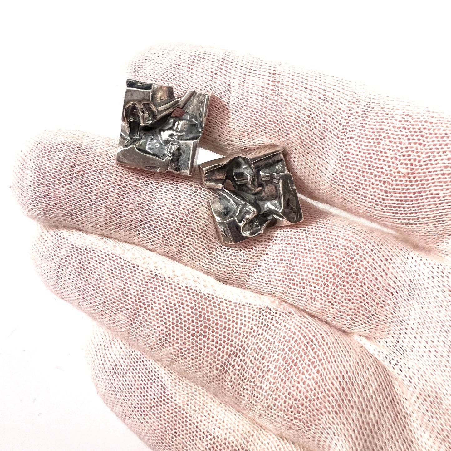 Kultateollisuus, Finland 1971. Vintage Solid Silver Modernist Cufflinks