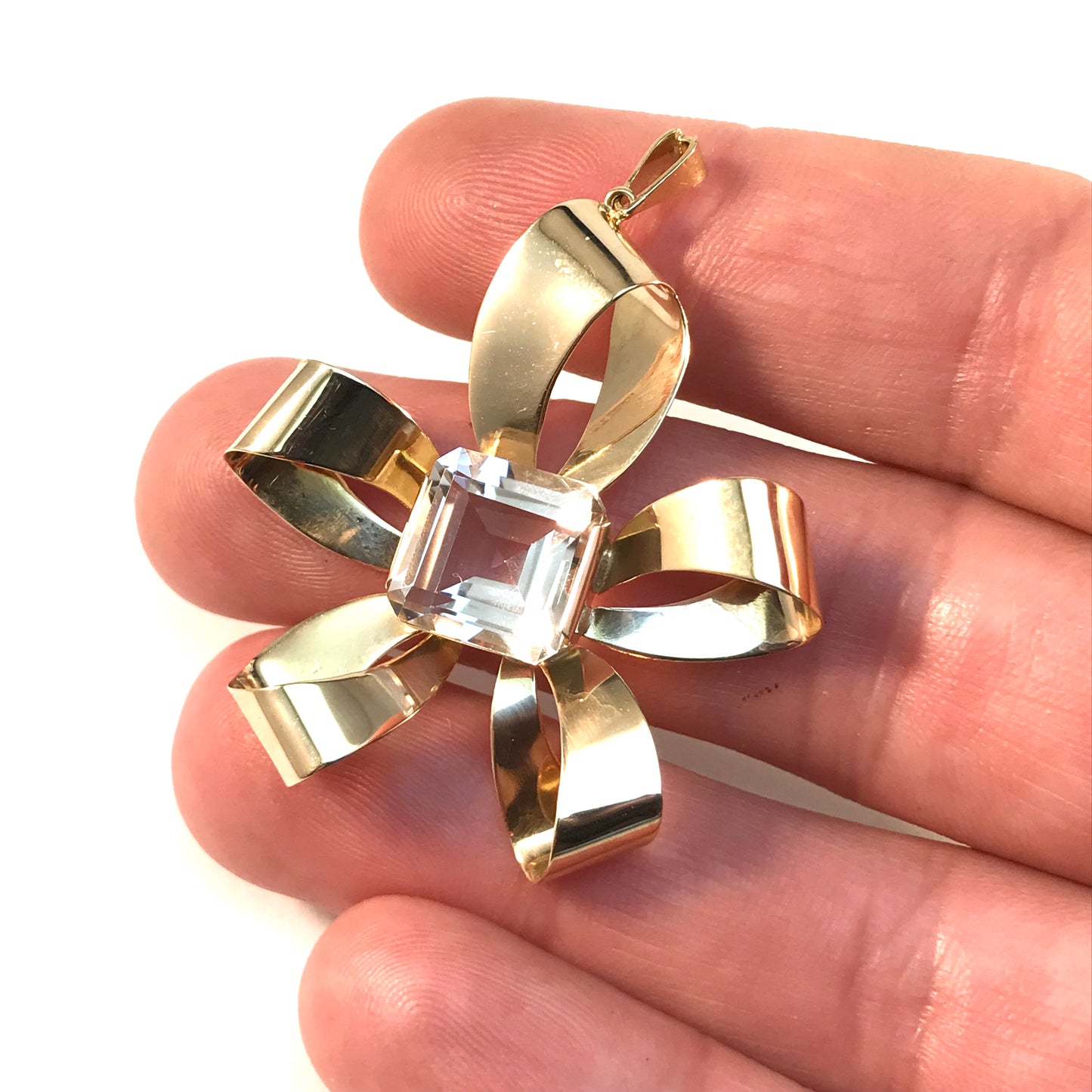 Ateljé Stigbert, Sweden 1946 Vintage 18k Gold Rock Crystal Large Pendant.