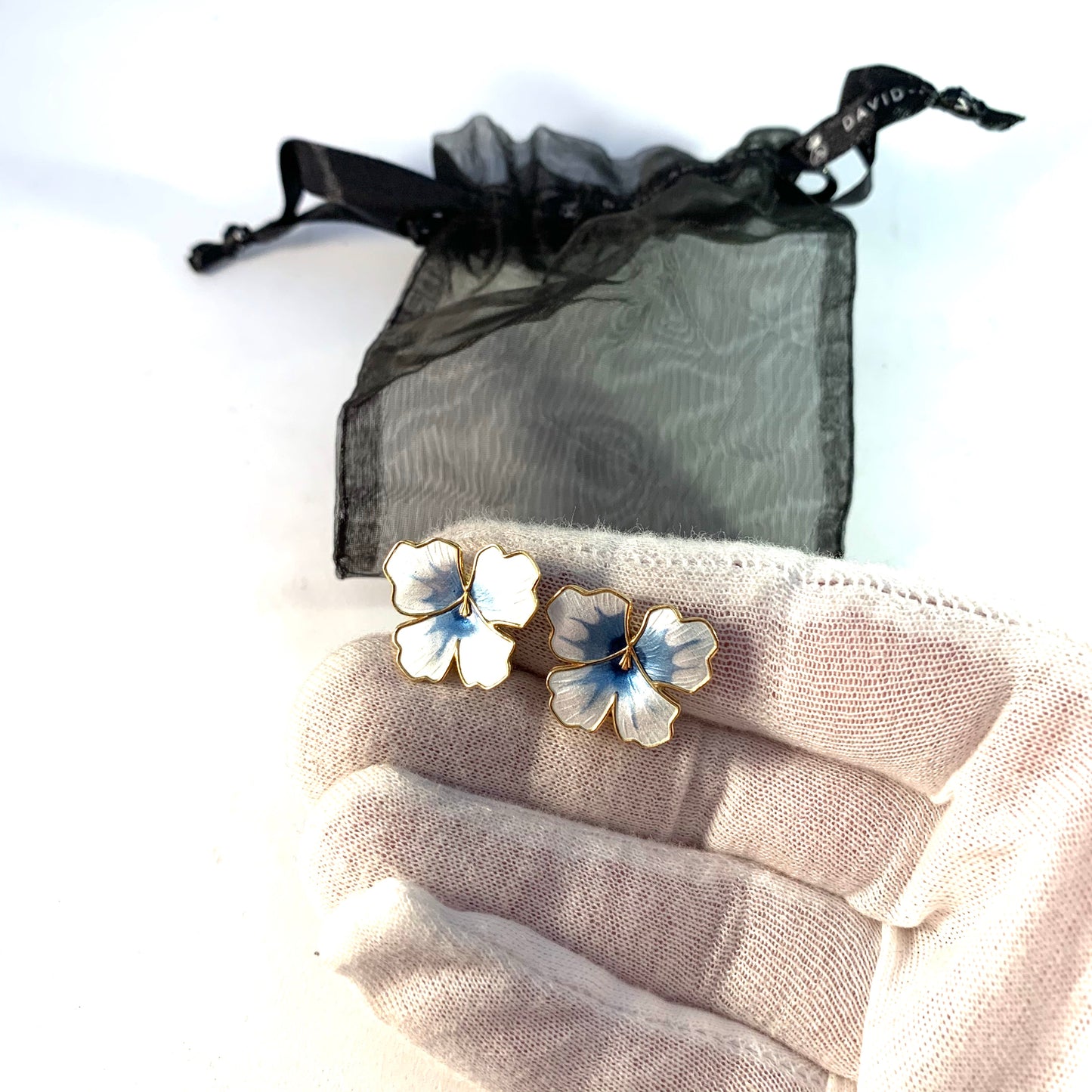 David-Andersen, Norway Vintage Sterling Silver Enamel Pansy Clip-on Earrings