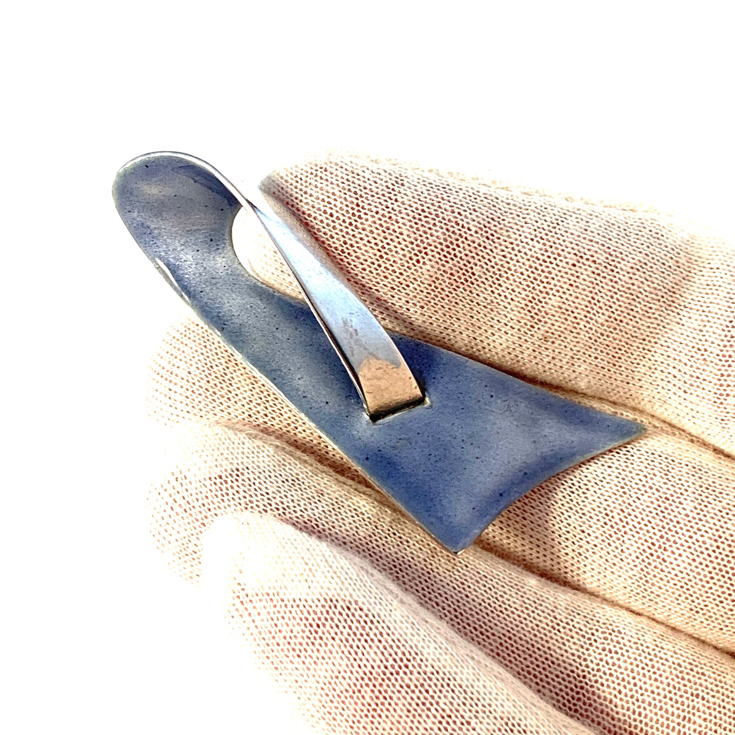 Ateljé Permona, Sweden year 1961. Unique Sterling Silver Sky Blue Enamel Brooch. Signed