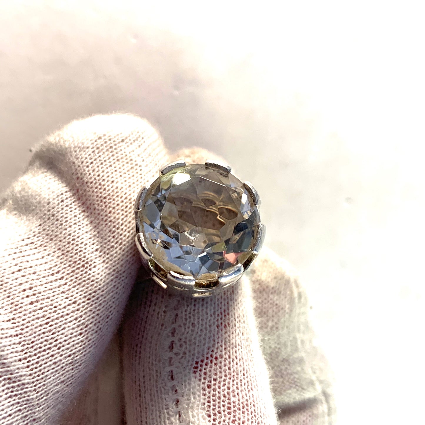 Arvo Saarela, Sweden 1967 Modernist Sterling Silver Rock Crystal Ring. Signed.