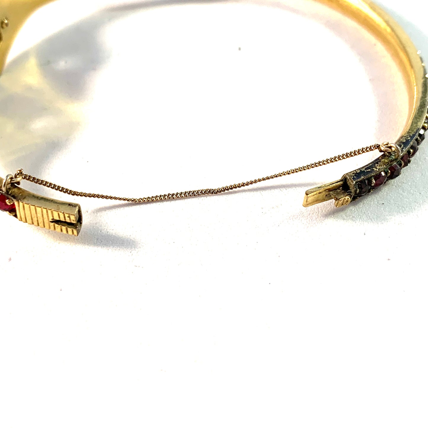 Antique Early 1900s Bohemian Garnet Gilt Metal Bracelet.