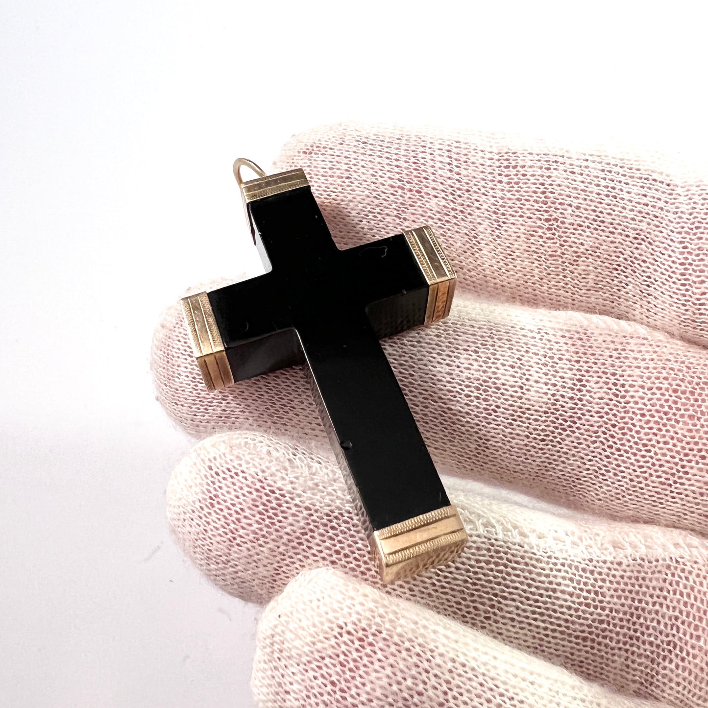 Antique Victorian 14k Gold Vauxhall Glass Cross Pendant.