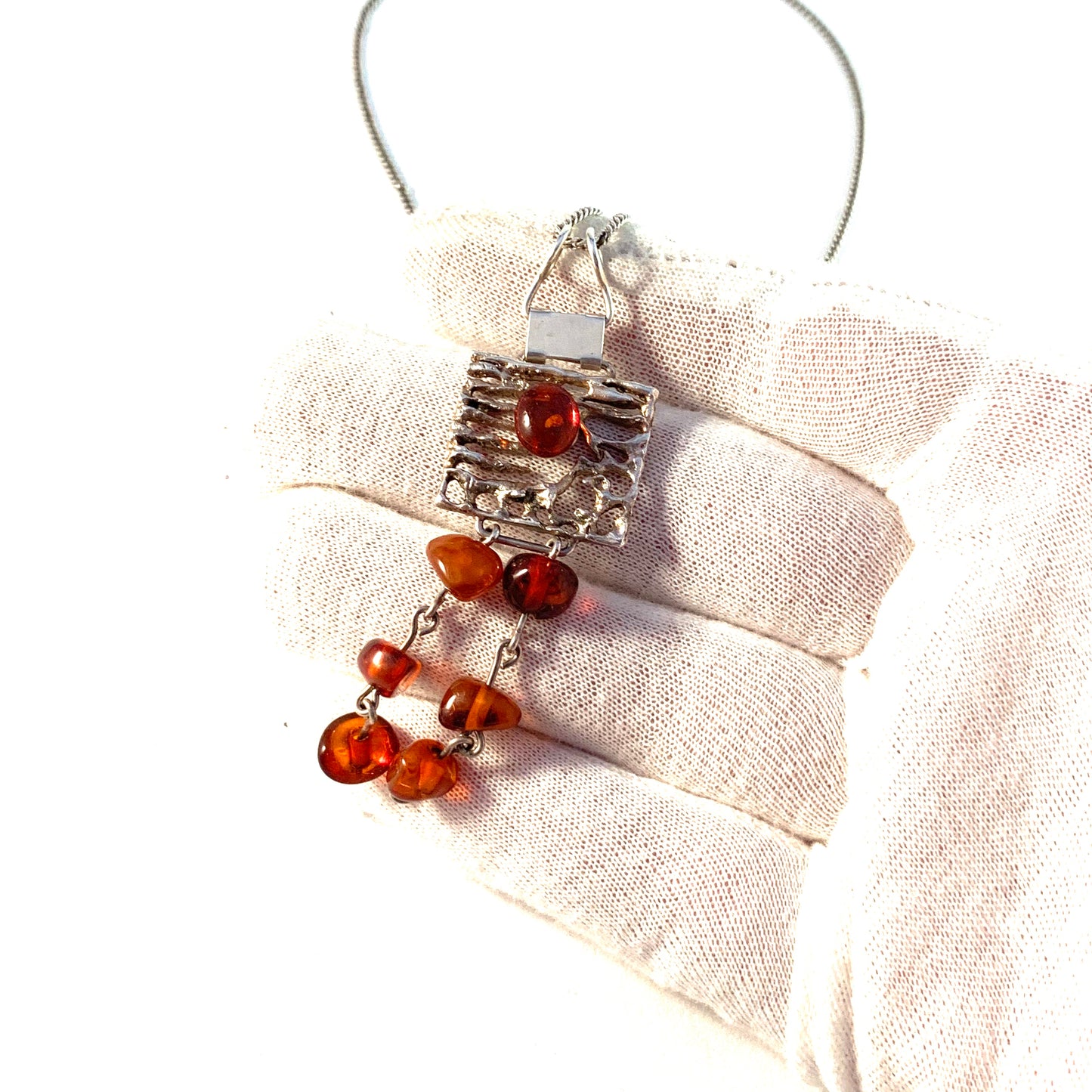 Fischland Ostseeschmuck, Germany 1960-70s 835 Silver Baltic Amber Necklace.