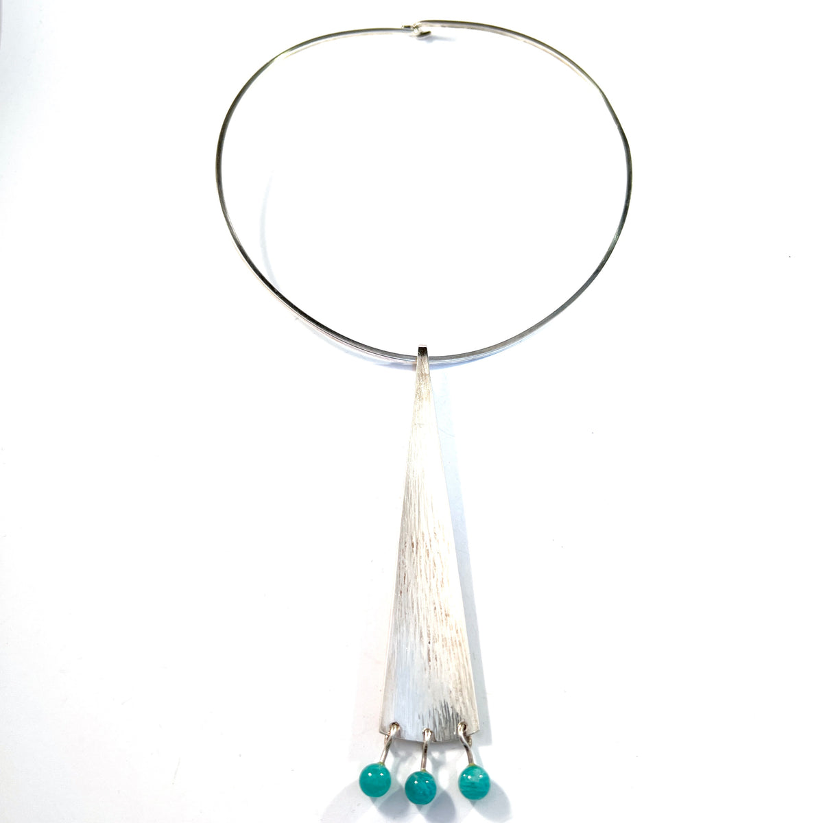 Bent Gabrielsen for Hans Hansen Denmark 1960s Sterling Silver Aventurine Pendant Necklace.