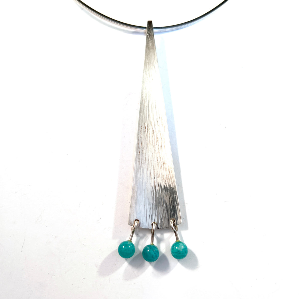 Bent Gabrielsen for Hans Hansen Denmark 1960s Sterling Silver Aventurine Pendant Necklace.