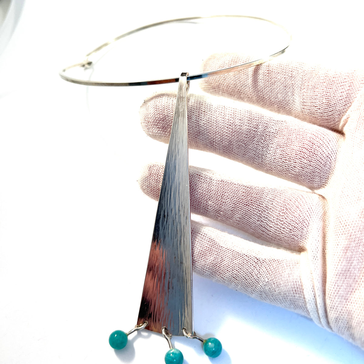 Bent Gabrielsen for Hans Hansen Denmark 1960s Sterling Silver Aventurine Pendant Necklace.