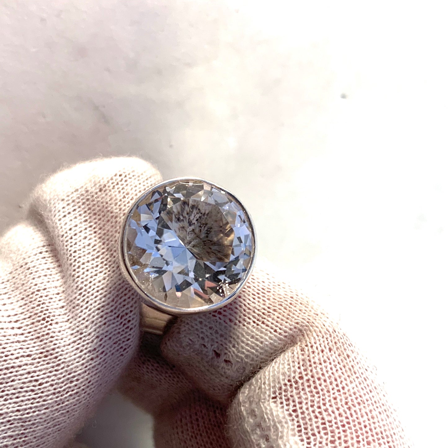 Bengt Hallberg, Sweden 1971 Modernist Sterling Silver Rock Crystal Ring.