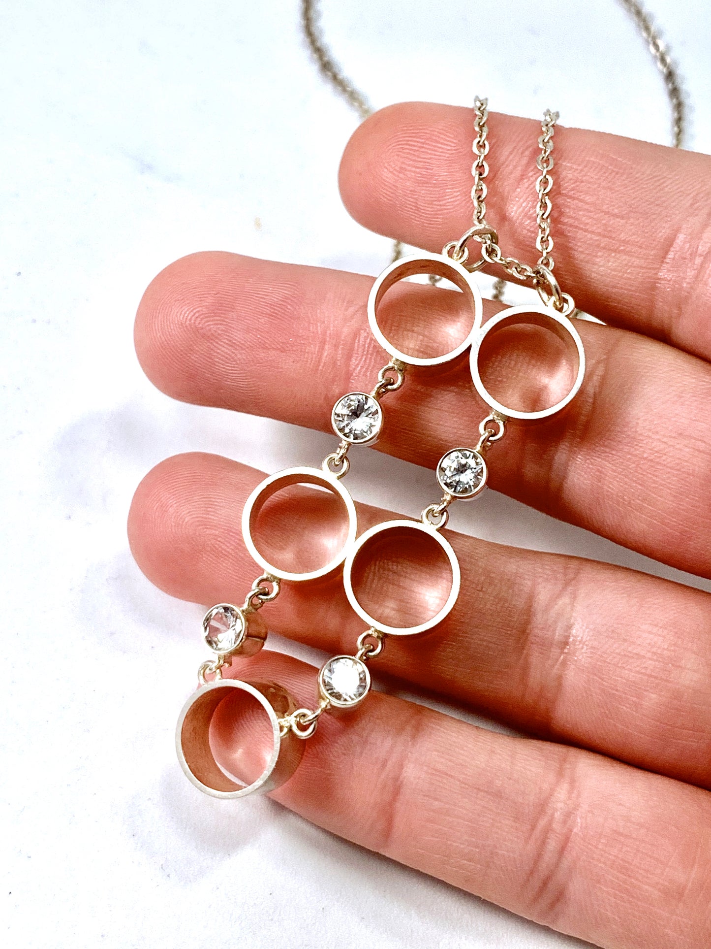 Kultasepat Salovaara, Finland 1970s Solid Silver Rock Crystal Pendant Necklace.