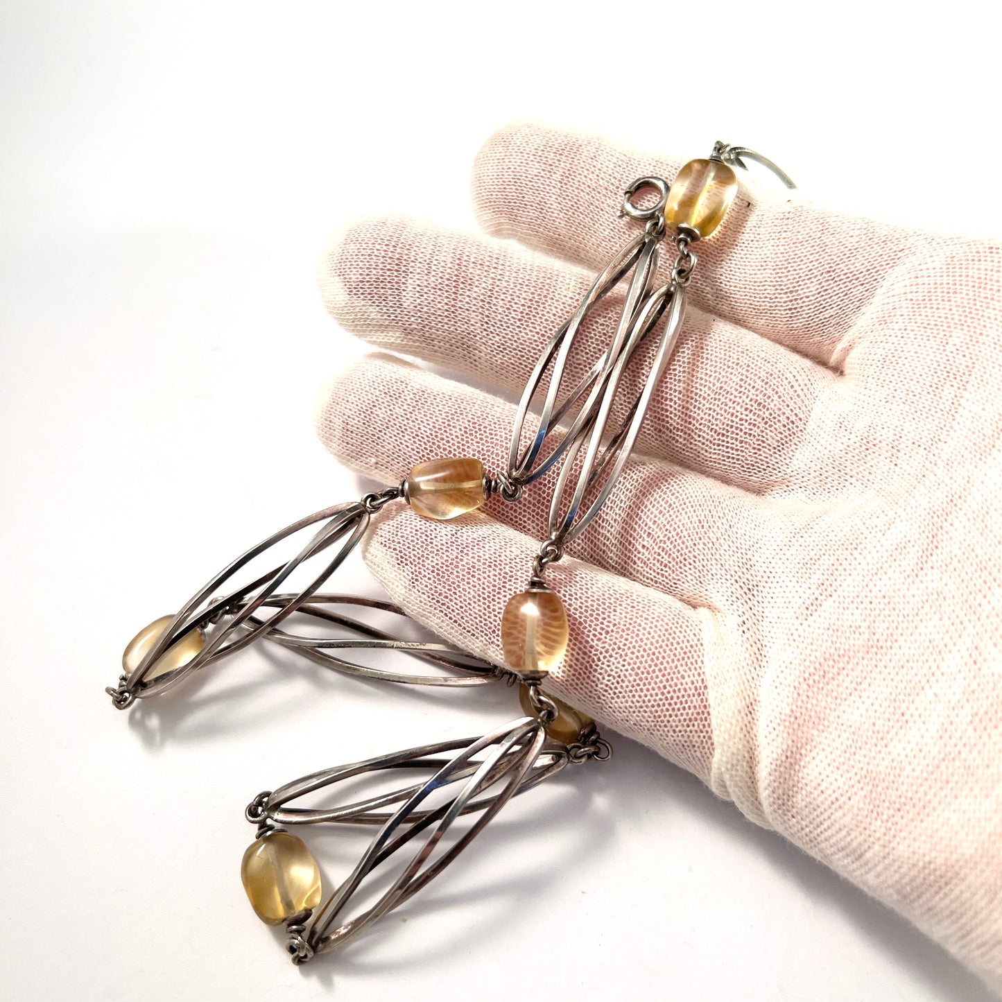 Sweden 1960-70s. Sterling Silver Citrine 25 inch Necklace.