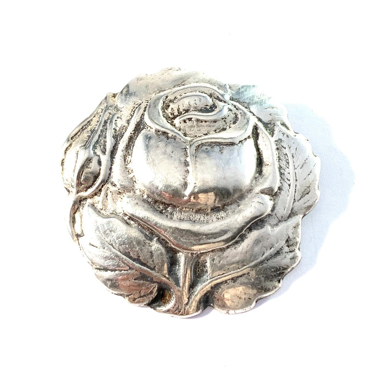 Bernhard Hertz, Copenhagen 1918. Antique Solid Silver Rose Flower Brooch.
