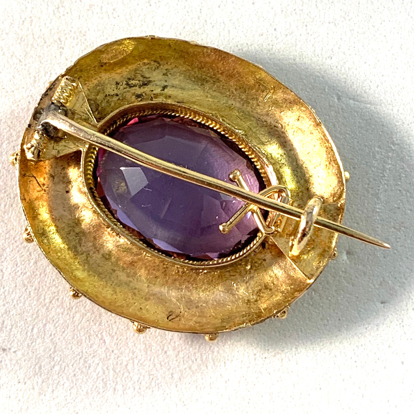 Antique Victorian 18k Gold Amethyst Brooch.