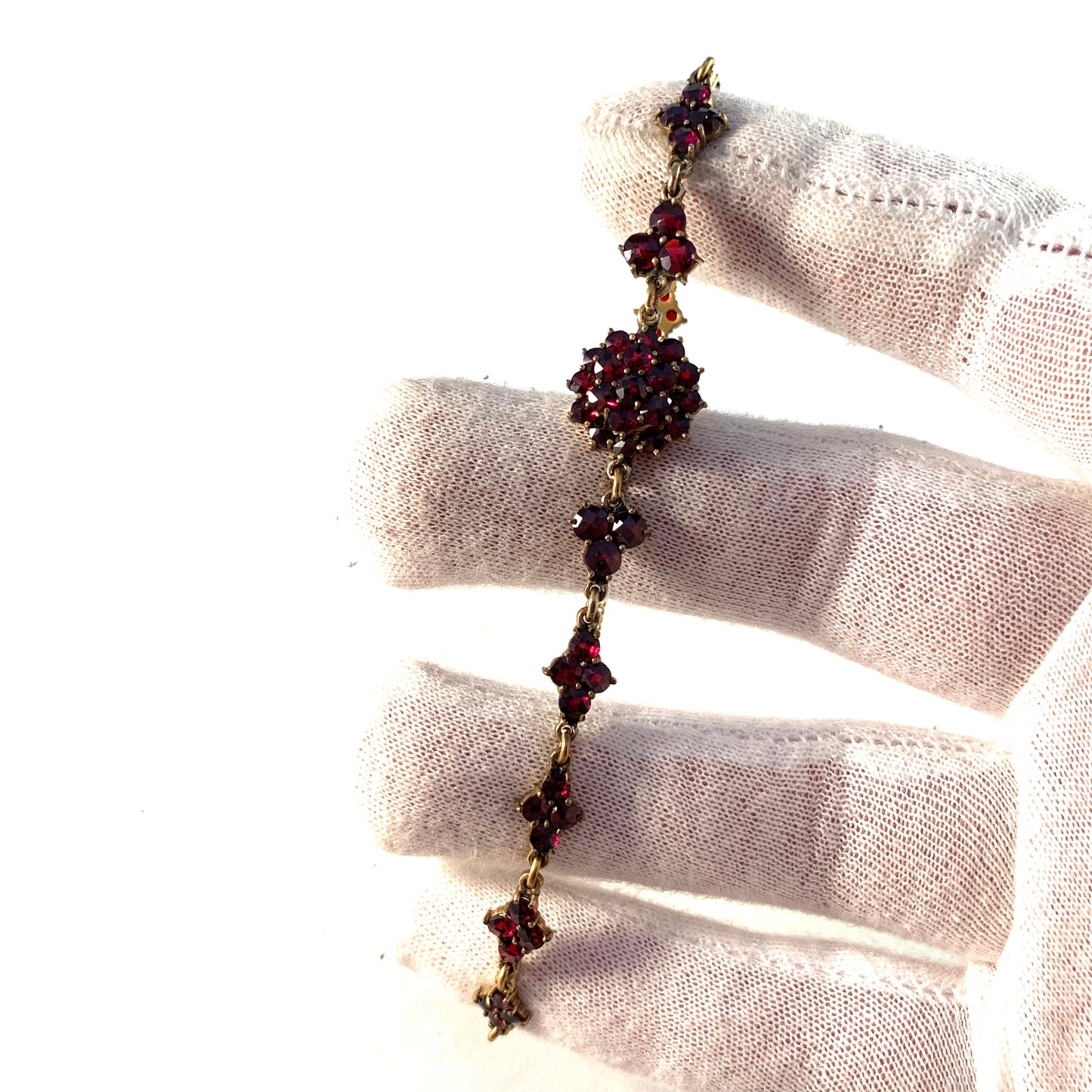 Antique Early 1900s Bohemian Garnet Gilt Metal Bracelet.