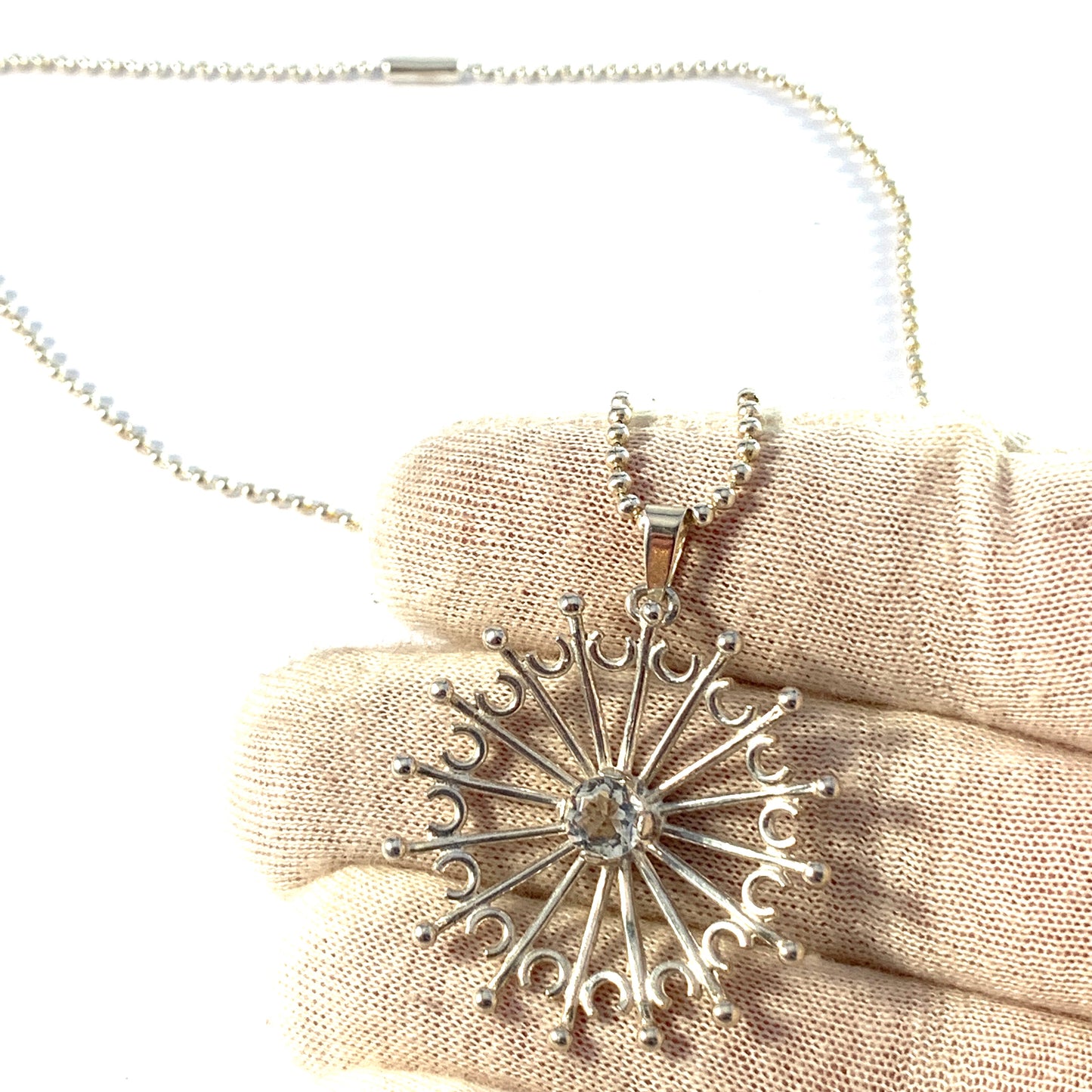 Bengt Hallberg, Sweden. Vintage Sterling Silver Rock Crystal Pendant Necklace.