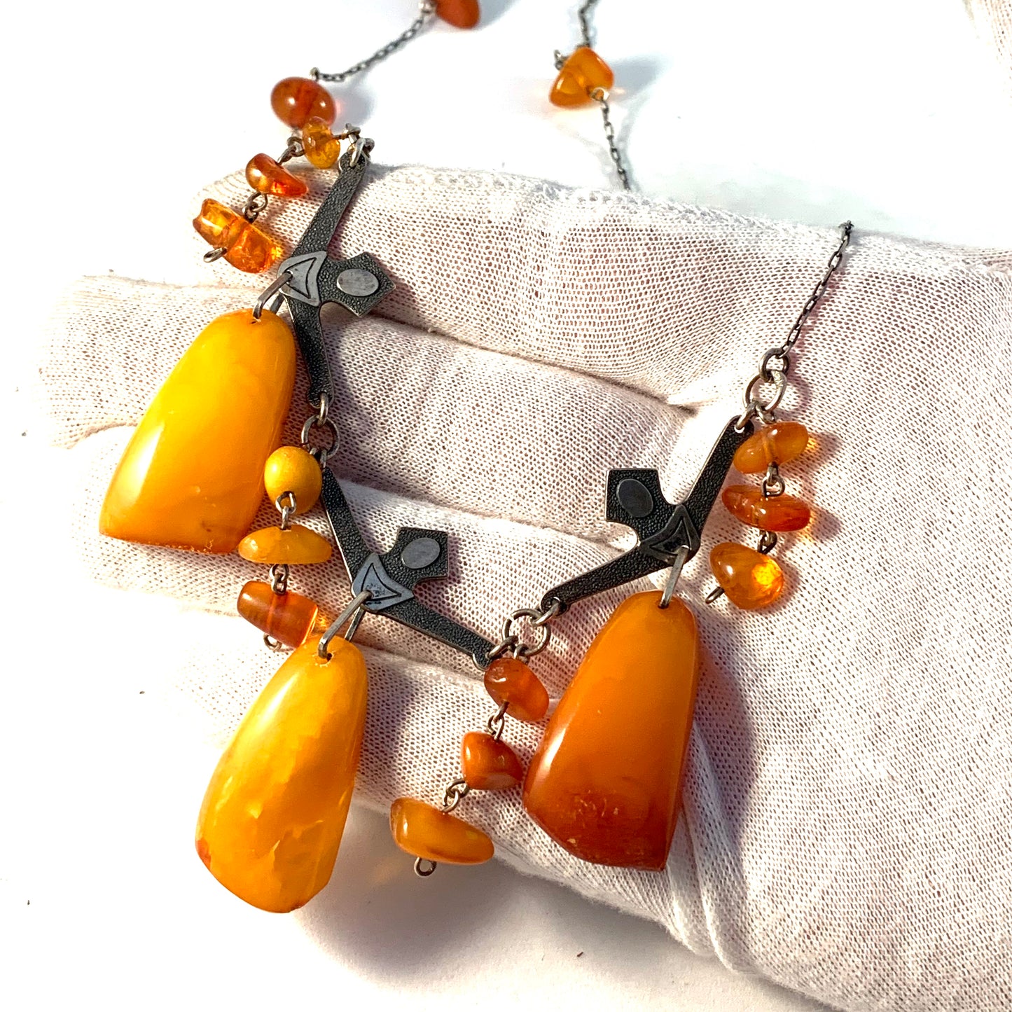 Russia, Soviet Era 1960s Solid 875 Silver Baltic Amber Necklace.
