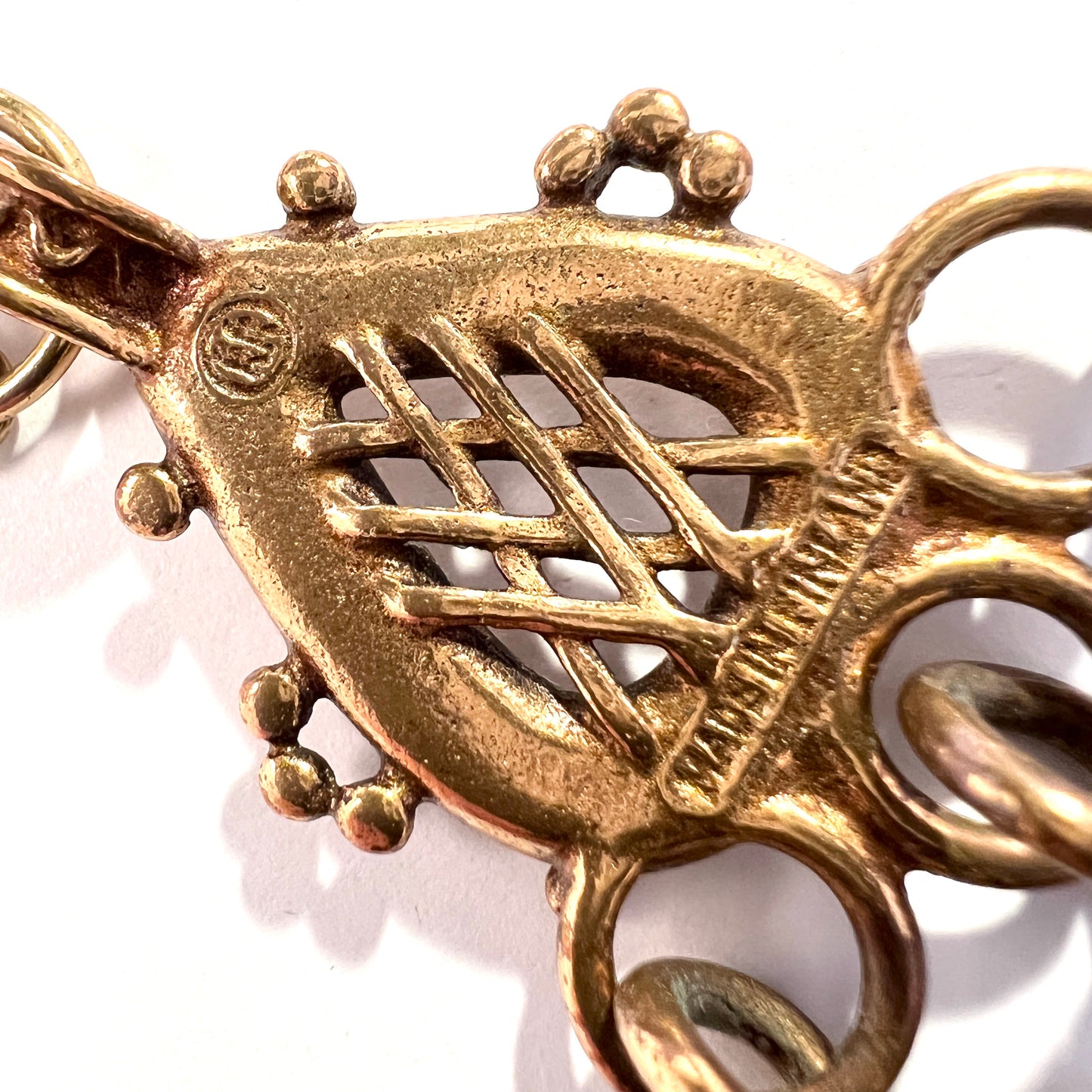 Kalevala Koru, Finland 1970s. Vintage Bronze Pendant Long Chain Necklace.