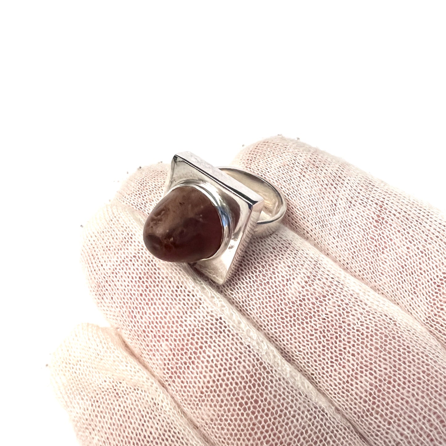 Einer Fehrn, Denmark 1960s Sterling Silver Amber Ring.