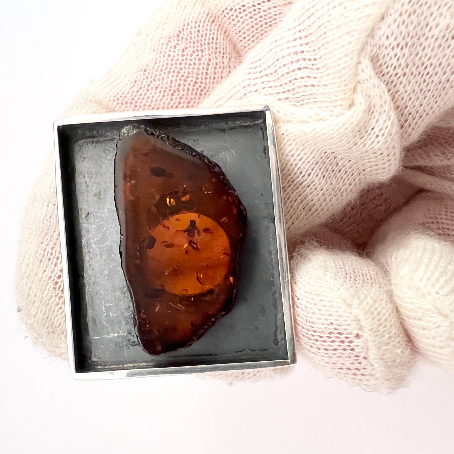 Bold Sterling Silver Amber Ring.