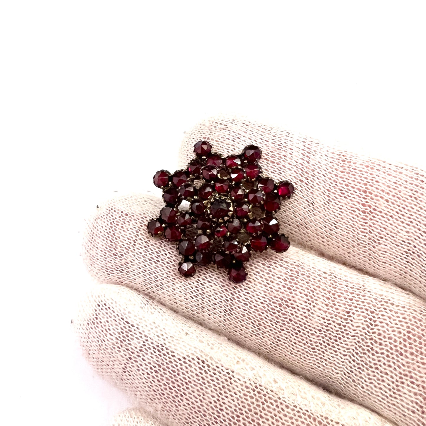 Antique c year 1900. Bohemian Garnet Gilt Metal Brooch.