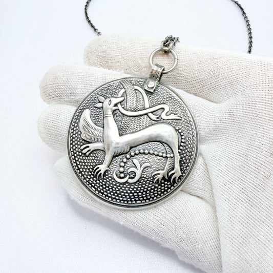 Kalevala Koru, Finland 1943. Rare WW2-era Large Solid Silver Pendant Necklace.