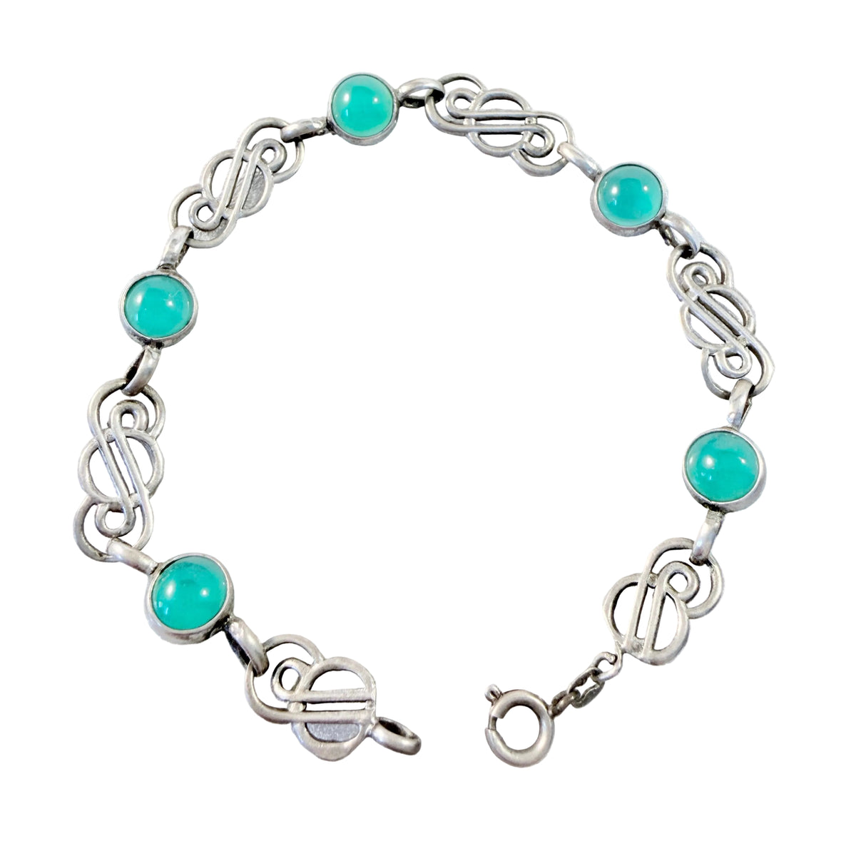 K&L-Kordes Lichtenfels, Germany c 1950s. Vintage Solid Silver Chrysoprase Bracelet.