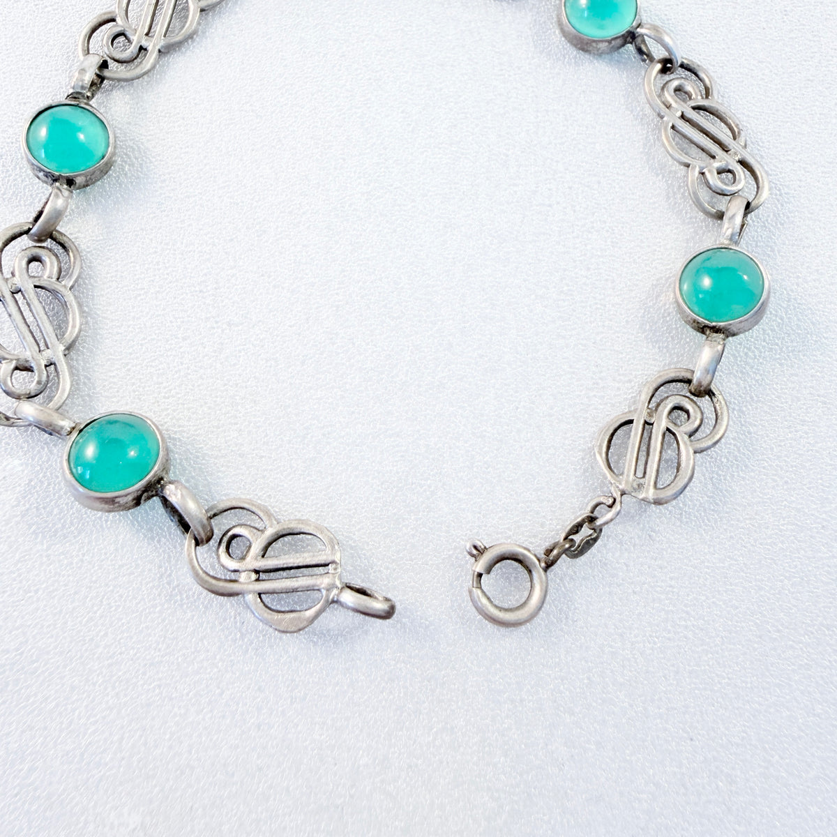 K&L-Kordes Lichtenfels, Germany c 1950s. Vintage Solid Silver Chrysoprase Bracelet.