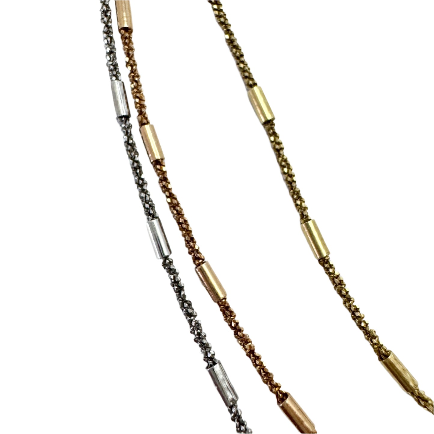 Arezzo, Italy. Red, Yellow, White Gilt Sterling Silver 3-strand Necklace.