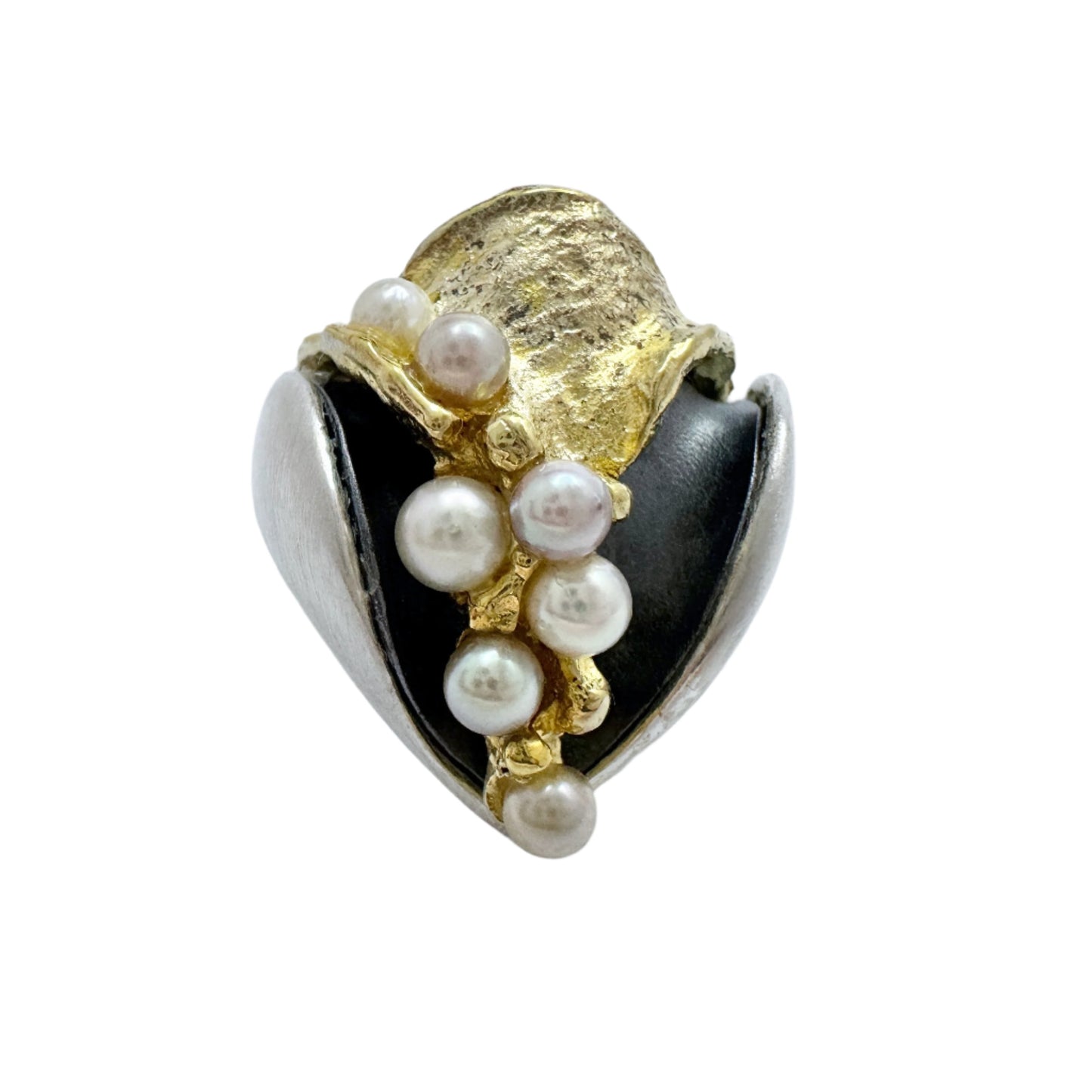 With Signature / Maker's Mark. Sterling Silver Pearl Adjustable Size Ring.