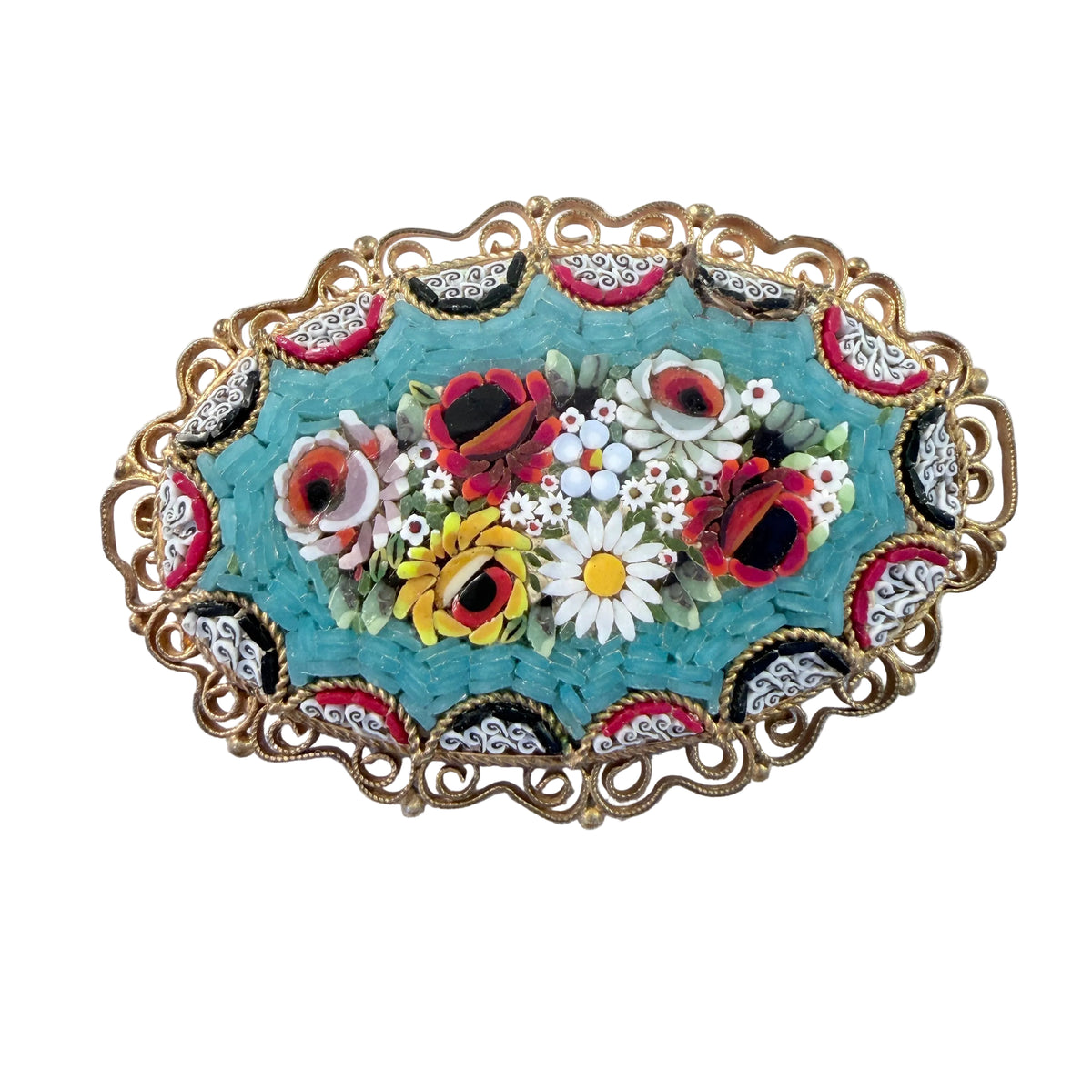 Italy 1940-50s. Large Micro Mosaic Flower Brooch.