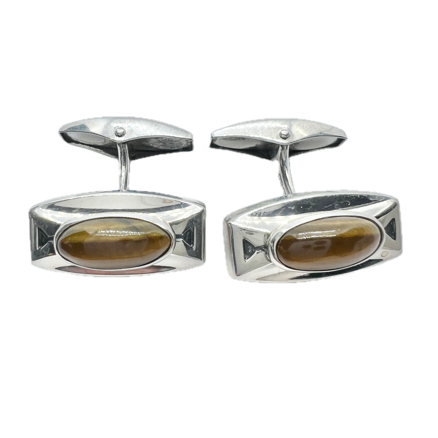 Salovaara, Finland 1963 Vintage Solid Silver Tiger's Eye Cufflinks.