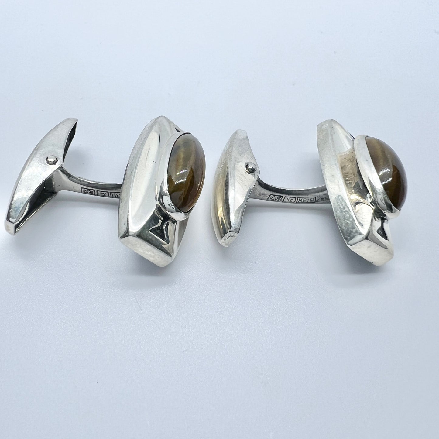 Salovaara, Finland 1963 Vintage Solid Silver Tiger's Eye Cufflinks.