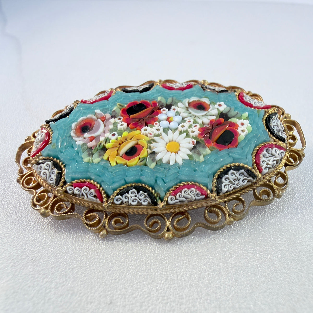 Italy 1940-50s. Large Micro Mosaic Flower Brooch.