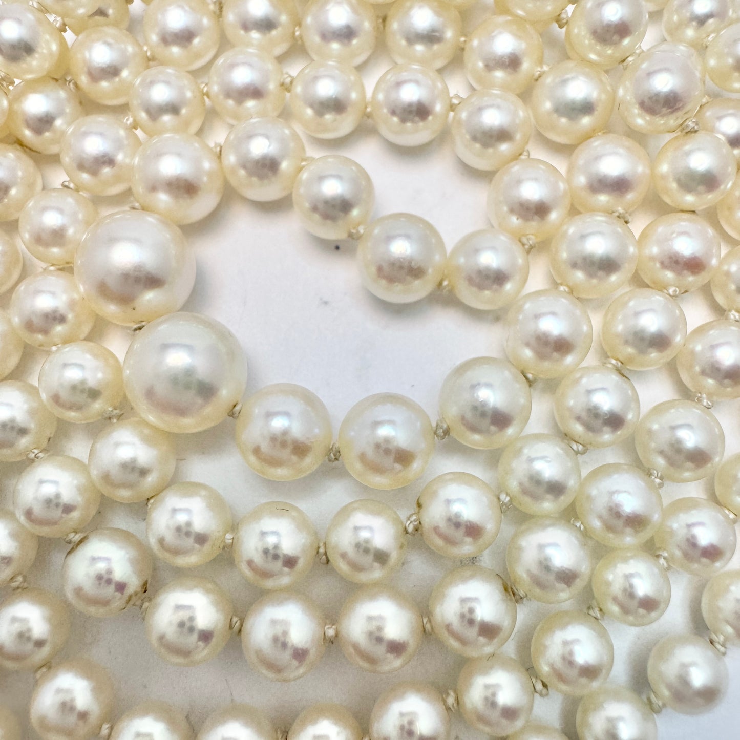 Vintage 39.7in / 101cm Cultured Pearl Silver Garnet Clasp Necklace.