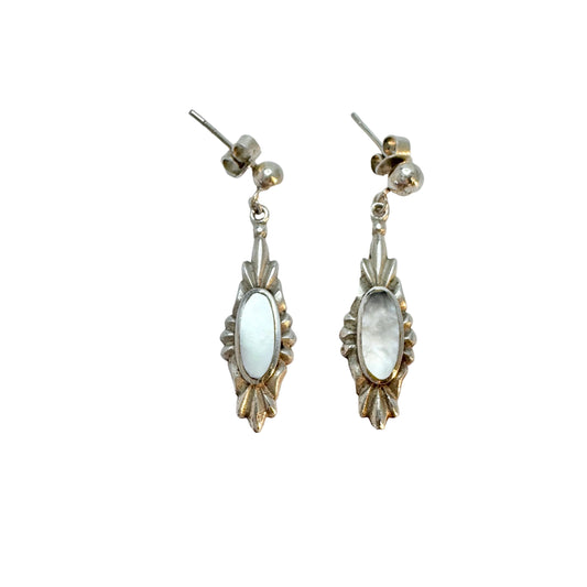 Vintage Sterling Silver Mother of Pearl Dangle Art Deco-style Earrings