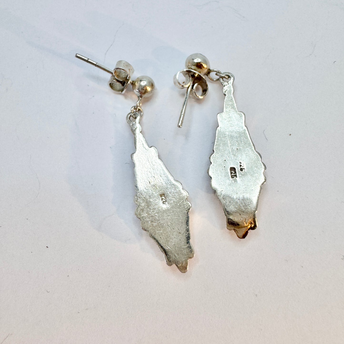 Vintage Sterling Silver Mother of Pearl Dangle Art Deco-style Earrings