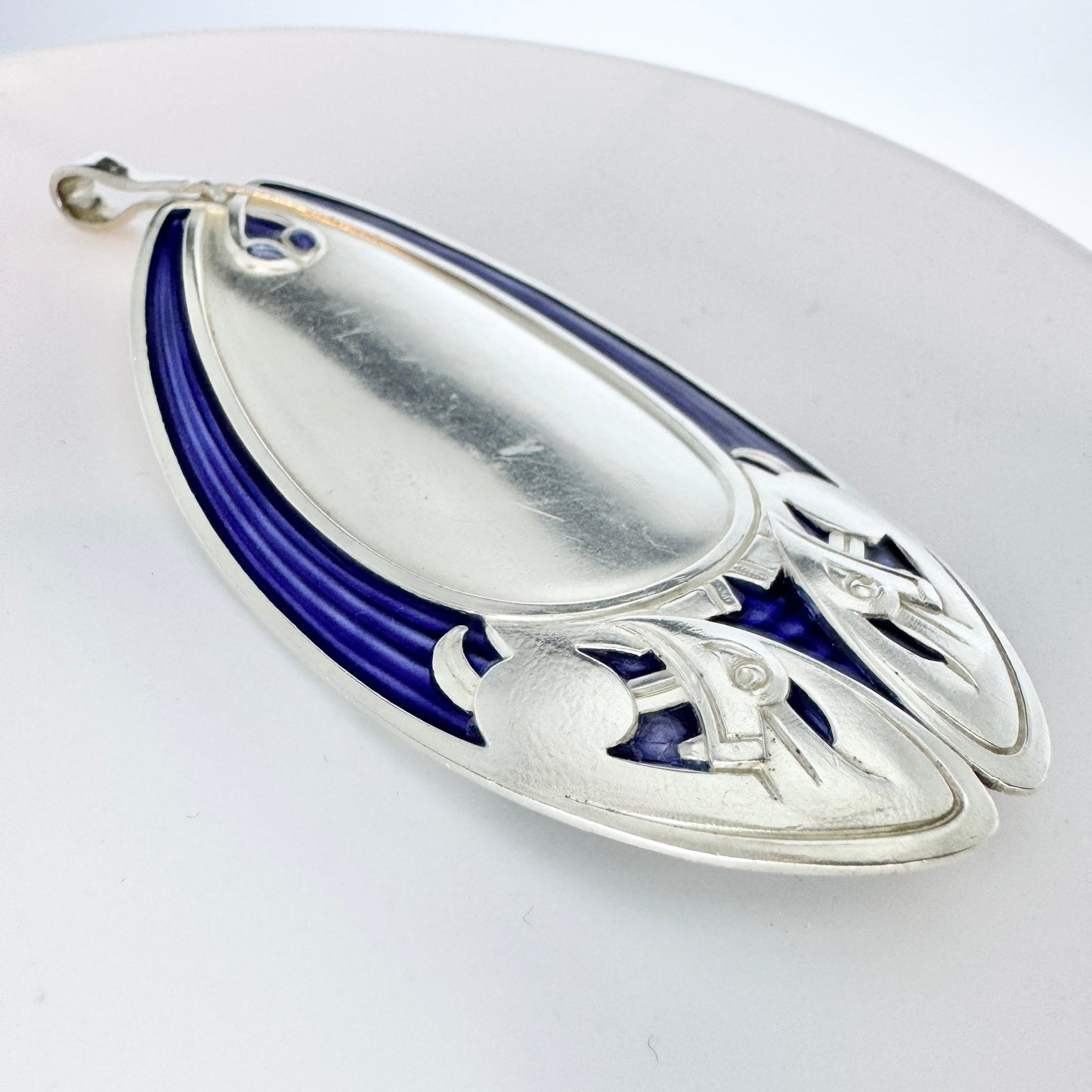 David-Andersen, Norway c 1910s Very Large Sterling Silver Enamel Jugendstil Pendant.