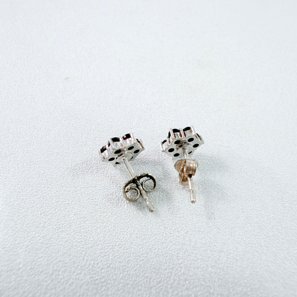 Vintage Solid SIlver Garnet Cluster Stud Earrings.
