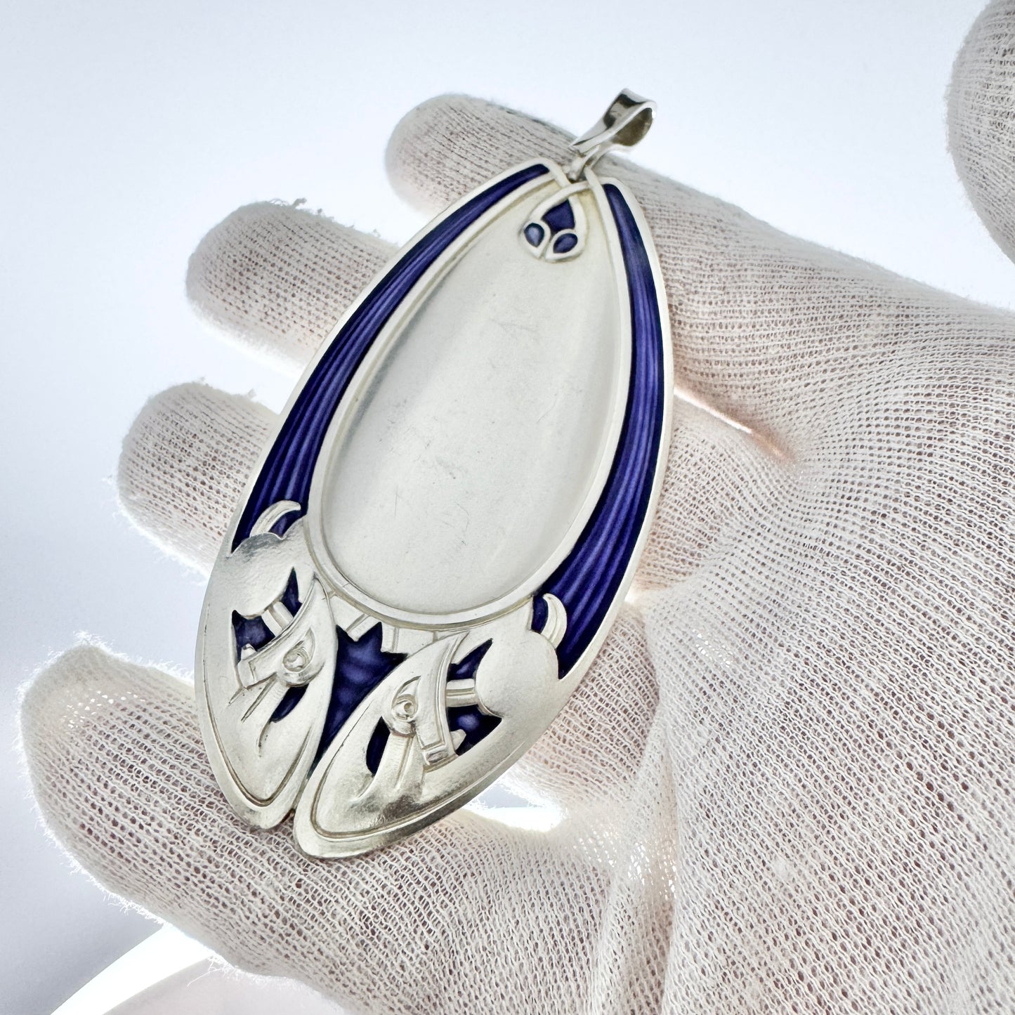 David-Andersen, Norway c 1910s Very Large Sterling Silver Enamel Jugendstil Pendant.