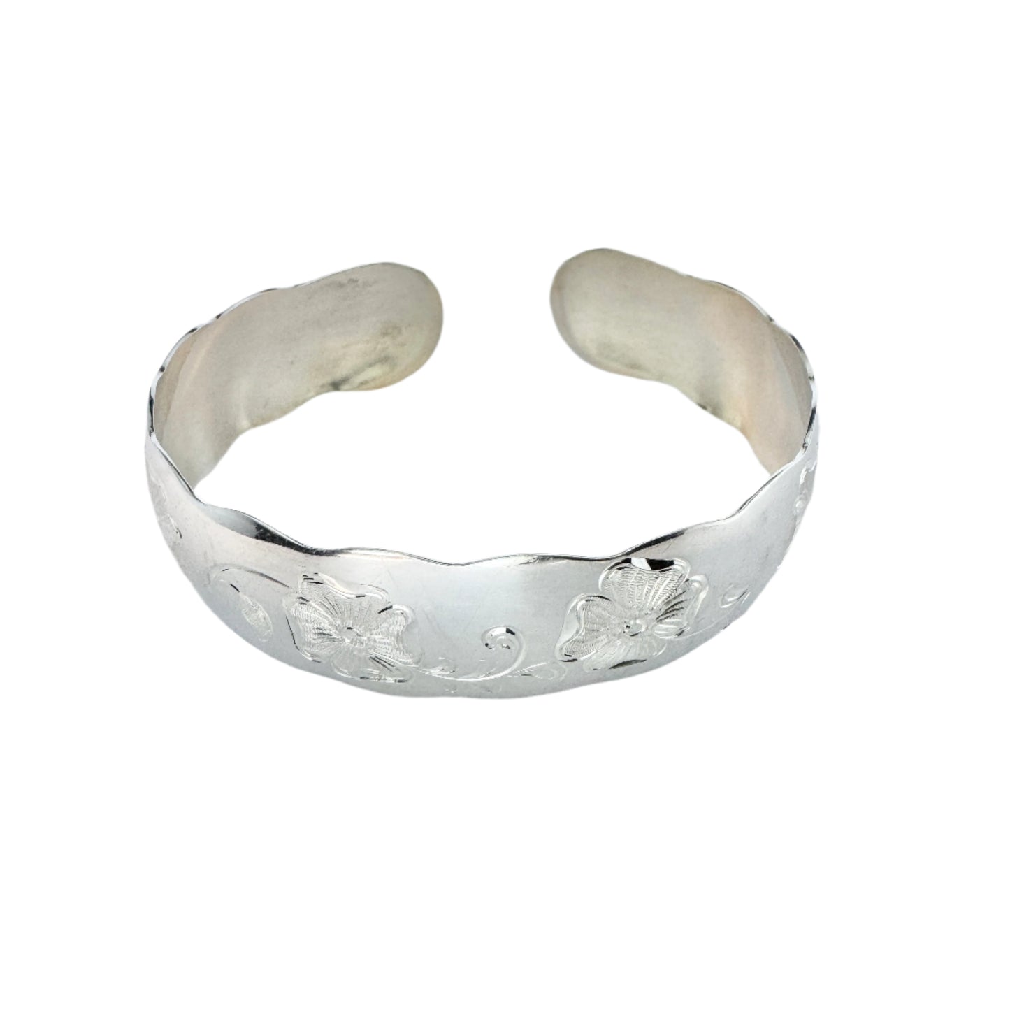 Lutz & Weiss, Germany c 1950s. Vintage Floral Solid Silver Cuff Bracelet.