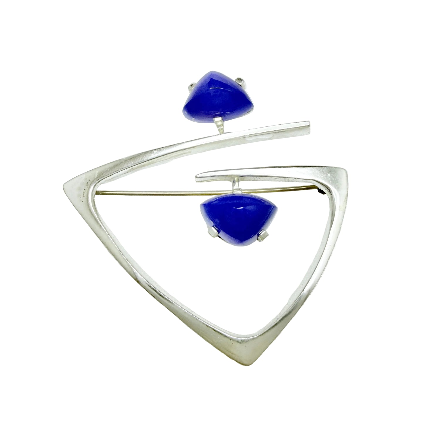 Vintage ca 1960-70s. Large Modernist Solid Silver Chalcedony Brooch.