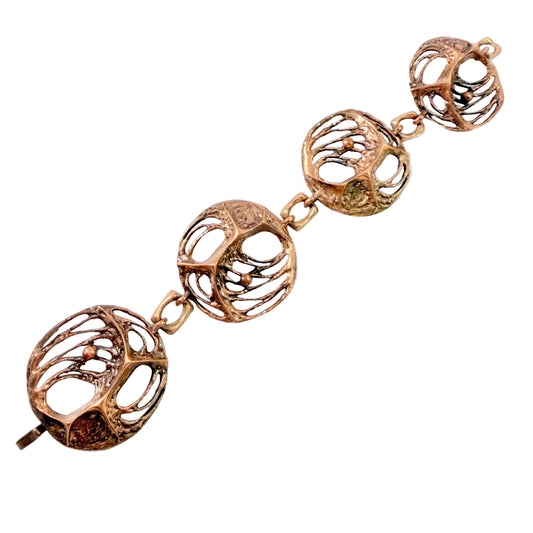 Karl Laine, Finland 1970s. Bold Vintage Bronze Spider Web Bracelet.