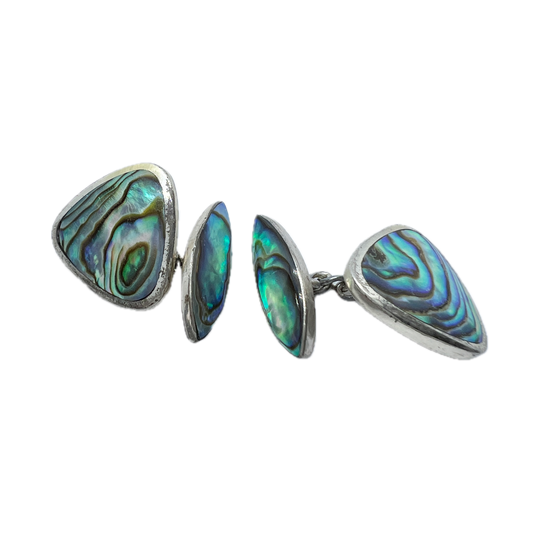 Ataahua Sterling, New Zealand. Vintage Sterling Silver Abalone Cufflinks.